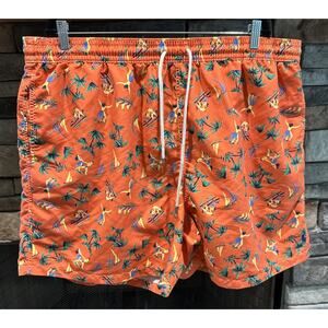 Men’s POLO Ralph Lauren Orange Hawaiian Hula Lined Swim Trunks 3XB *C5